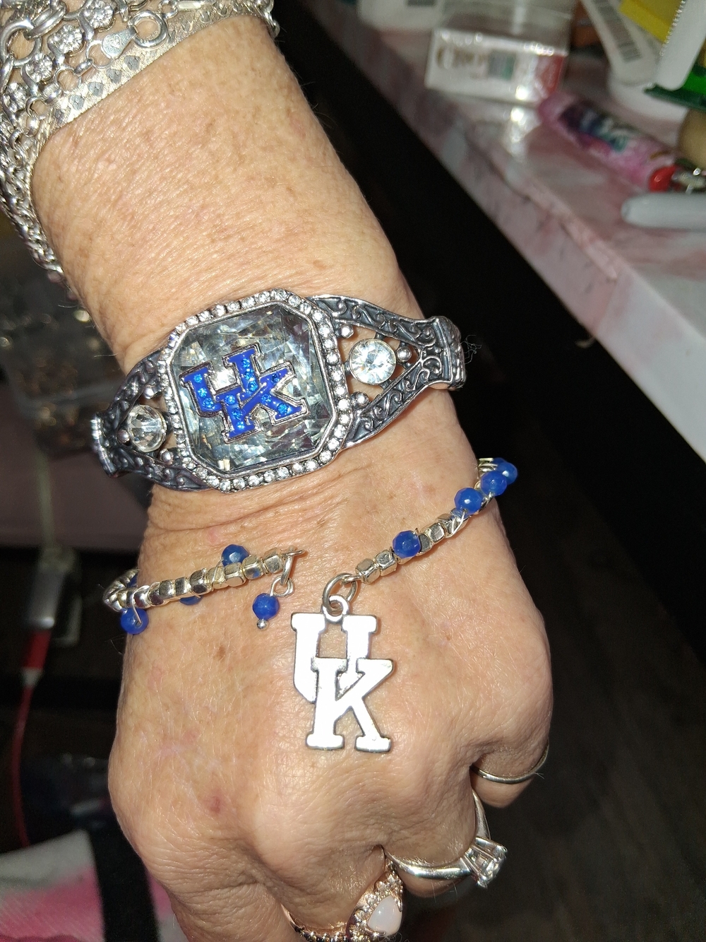 UK Silver-Tone Crystal Bracelet and Charm Set - Blue Accent